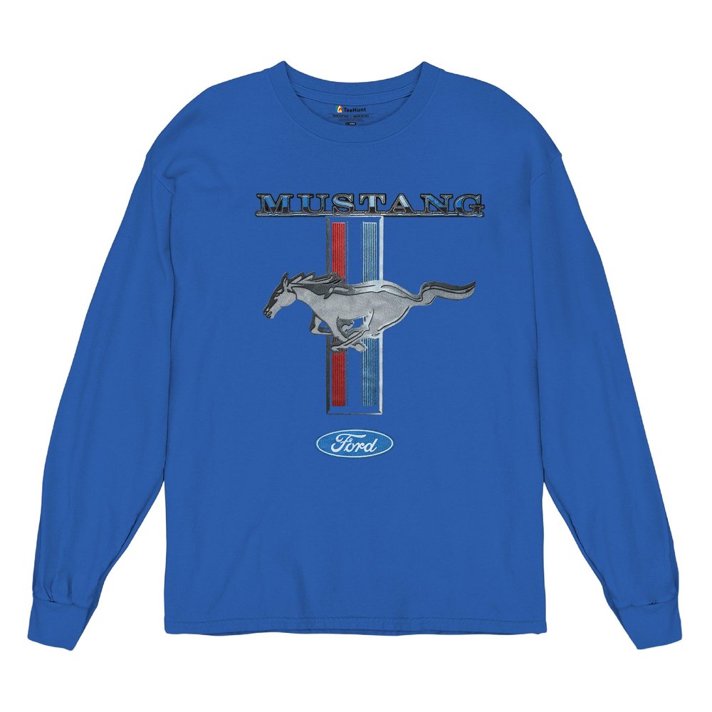 Ford Mustang Classic Long Sleeve T-Shirt GT Cobra Boss 302 Mach 1 Tee Royal Blue Small