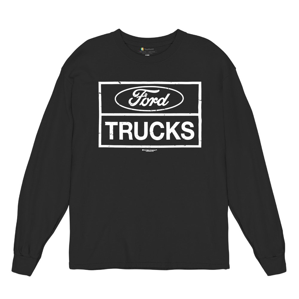 Distressed Ford Trucks Long Sleeve T-Shirt F150 American Pick Up Tee Black Medium
