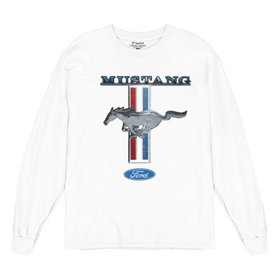 Ford Mustang Classic Long Sleeve T-Shirt GT Cobra Boss 302 Mach 1 Tee White Medium