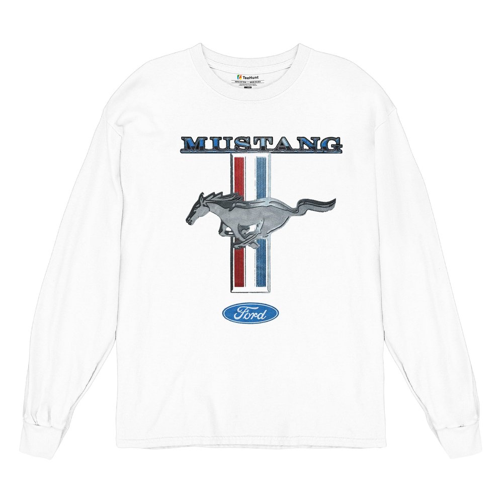 Ford Mustang Classic Long Sleeve T-Shirt GT Cobra Boss 302 Mach 1 Tee White Medium