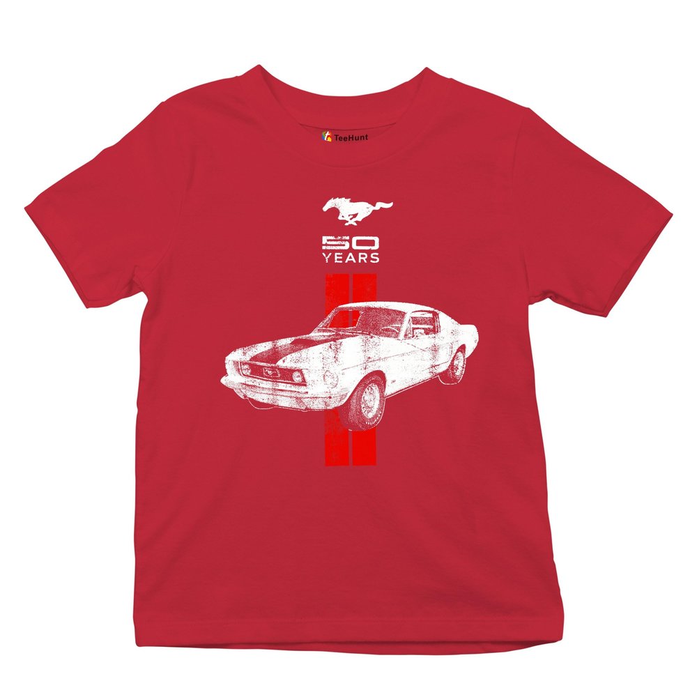 Ford Mustang 50 Years Women's Novelty T-Shrit GT Boss 302 Shelby Cobra Jet Tee Red Medium