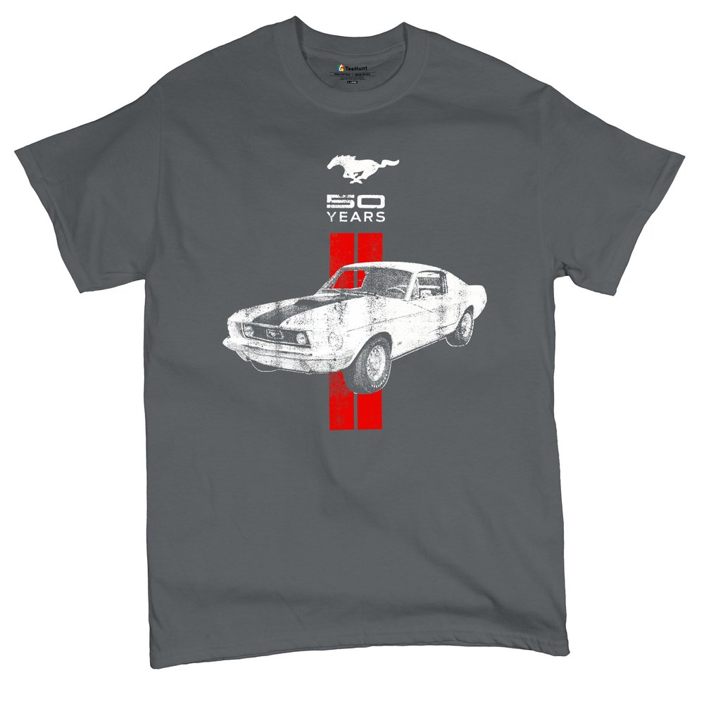 Ford Mustang 50 Years Muscle Shirt GT Boss 302 Shelby Cobra Jet Novelty Shirt Charcoal XX-Large