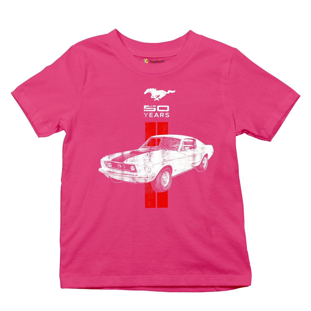 Ford Mustang 50 Years Women's Novelty T-Shrit GT Boss 302 Shelby Cobra Jet Tee Hot Pink Large
