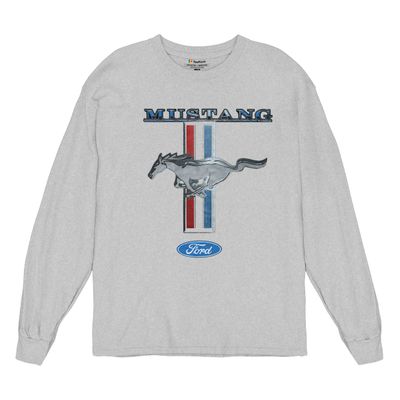 Ford Mustang Classic Long Sleeve T-Shirt GT Cobra Boss 302 Mach 1 Tee Grey Medium