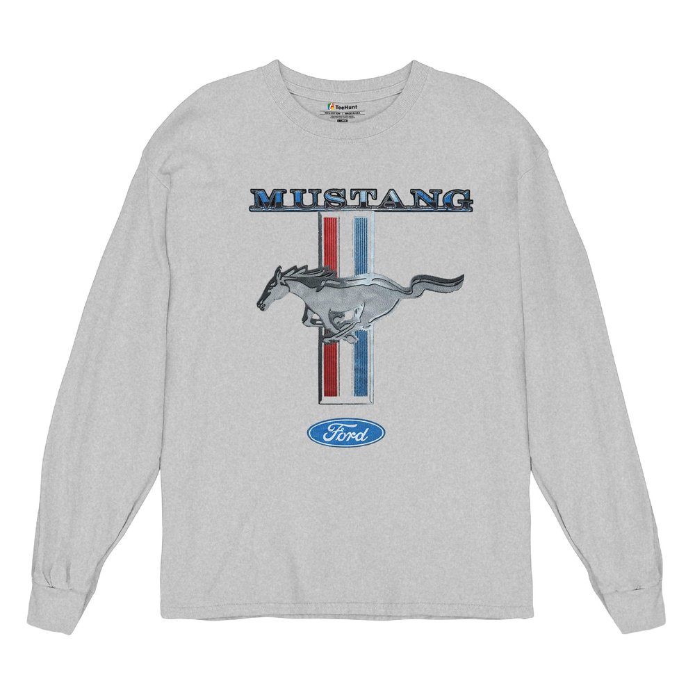 Ford Mustang Classic Long Sleeve T-Shirt GT Cobra Boss 302 Mach 1 Tee Grey Medium
