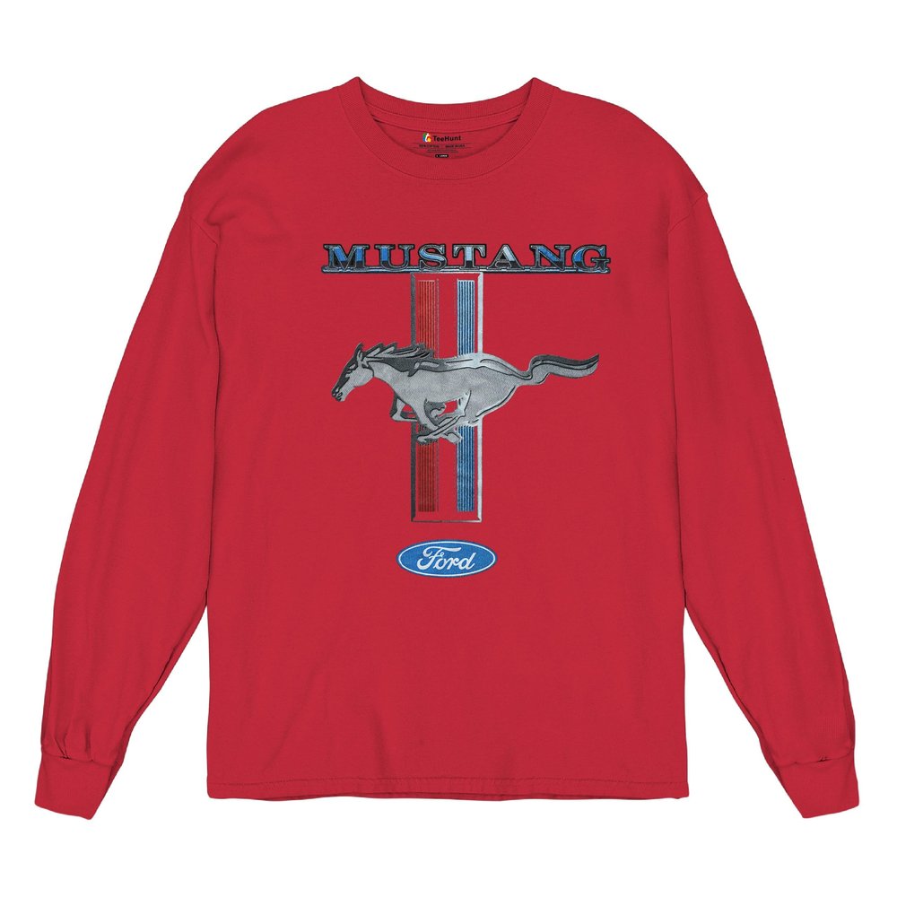 Ford Mustang Classic Long Sleeve T-Shirt GT Cobra Boss 302 Mach 1 Tee Red XX-Large