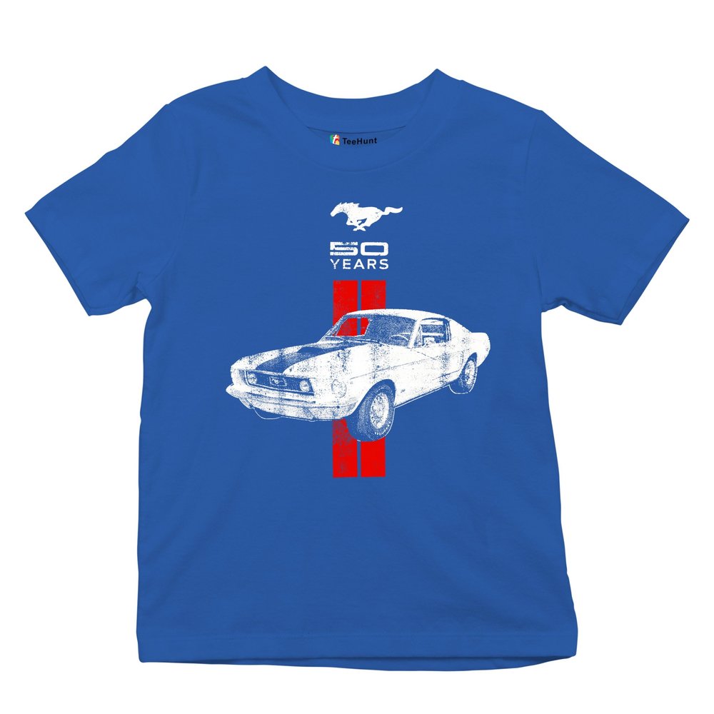 Ford Mustang 50 Years Women's Novelty T-Shrit GT Boss 302 Shelby Cobra Jet Tee Royal Blue Medium
