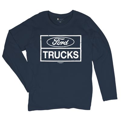 Distressed Ford Trucks Women's Long Sleeve T-Shirt F150 Navy Blue X-Large