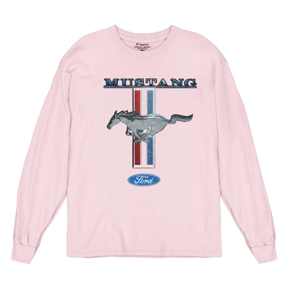 Ford Mustang Classic Long Sleeve T-Shirt GT Cobra Boss 302 Mach 1 Tee Light Pink Medium