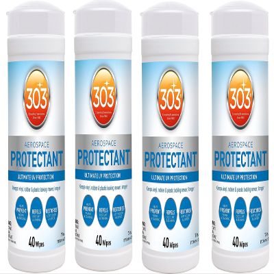 303 (30321) UV Protectant Wipes for Vinyl, Plastic, Rubber, Fiberglass, Leather & More Dust and Dirt Repellant - Non-Toxic, Matte Finish, 160 Towelettes, 4PK