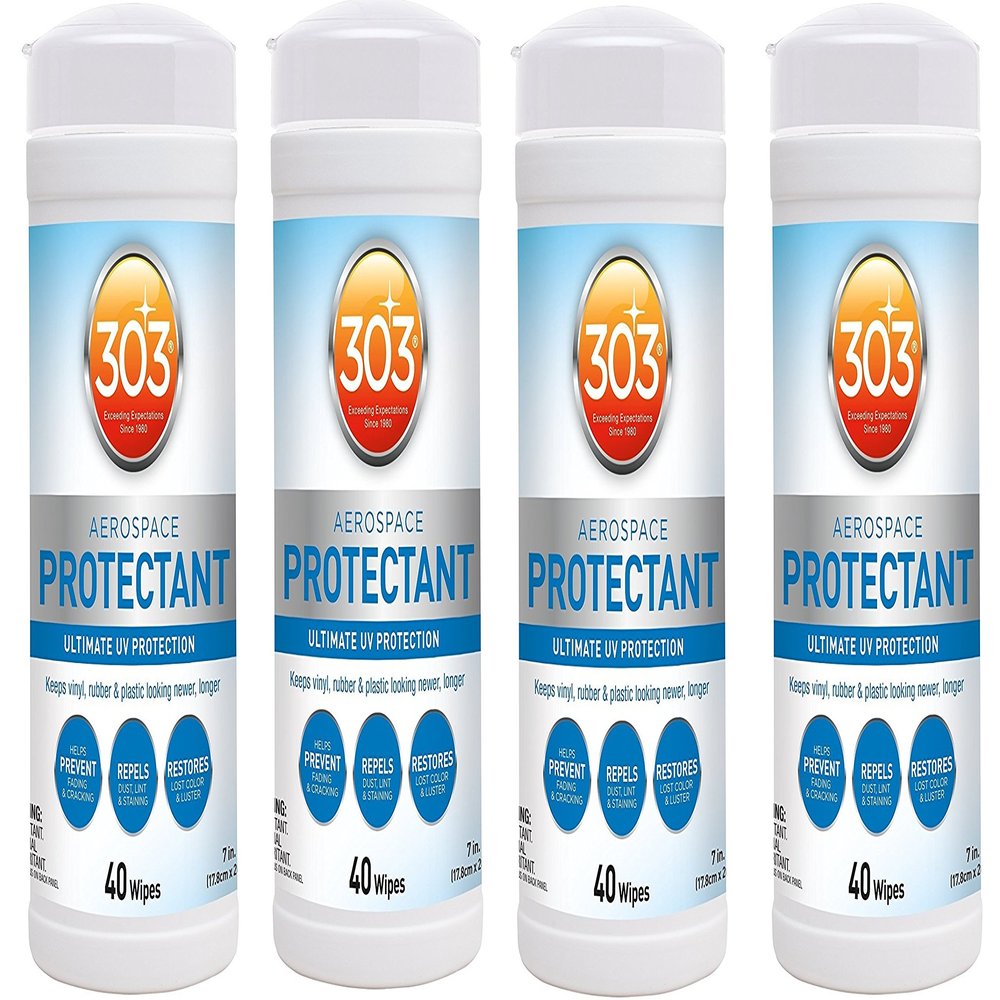 303 (30321) UV Protectant Wipes for Vinyl, Plastic, Rubber, Fiberglass, Leather & More Dust and Dirt Repellant - Non-Toxic, Matte Finish, 160 Towelettes, 4PK