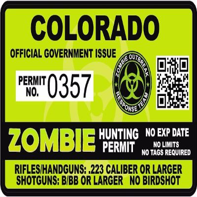 Magnet Colorado Zombie Hunting Permit Magnetic Sticker Die Cut Decal Outbreak Response Team