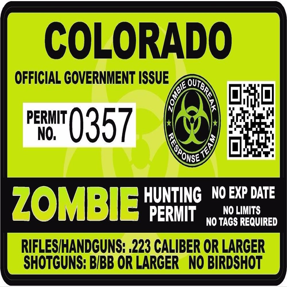 Magnet Colorado Zombie Hunting Permit Magnetic Sticker Die Cut Decal Outbreak Response Team