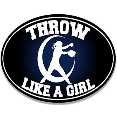 Magnet Oval Right Handed Throw Like a Girl Magnetic Sticker (Softball Baseball Female Player)
