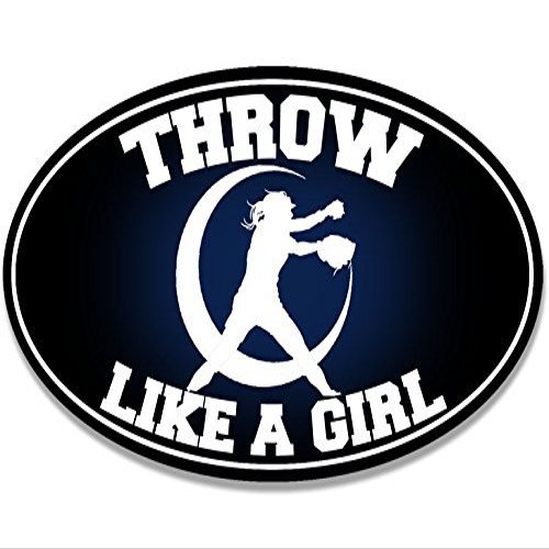 Magnet Oval Right Handed Throw Like a Girl Magnetic Sticker (Softball Baseball Female Player)