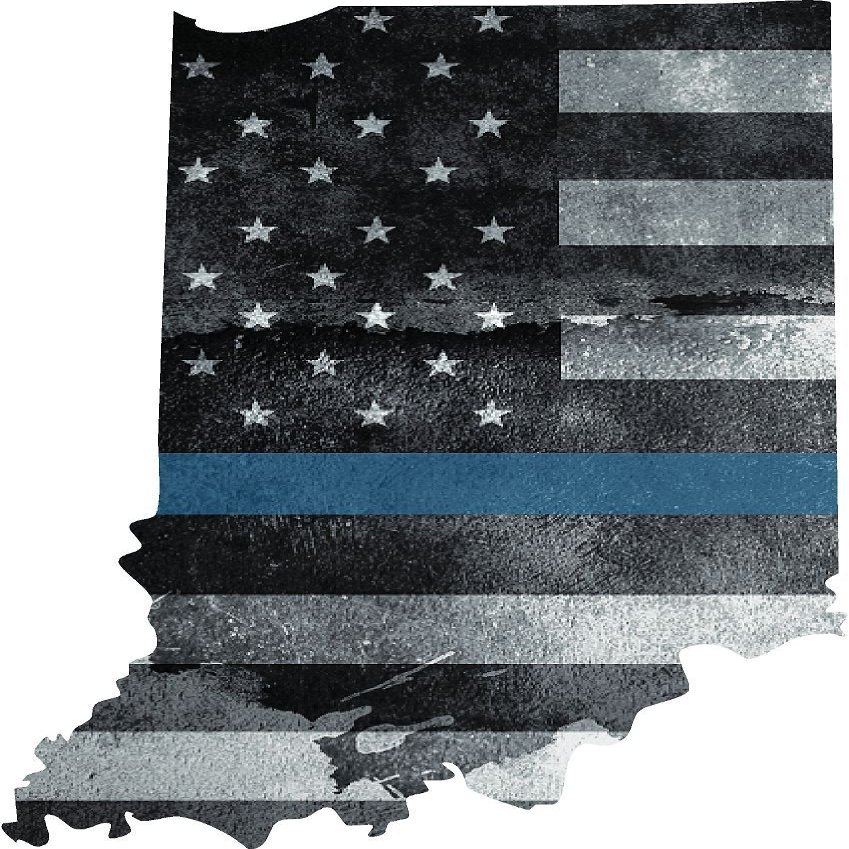 Magnet 5" in Indiana State Thin Blue Line Tattered American Flag Police Magnetic Sticker Law