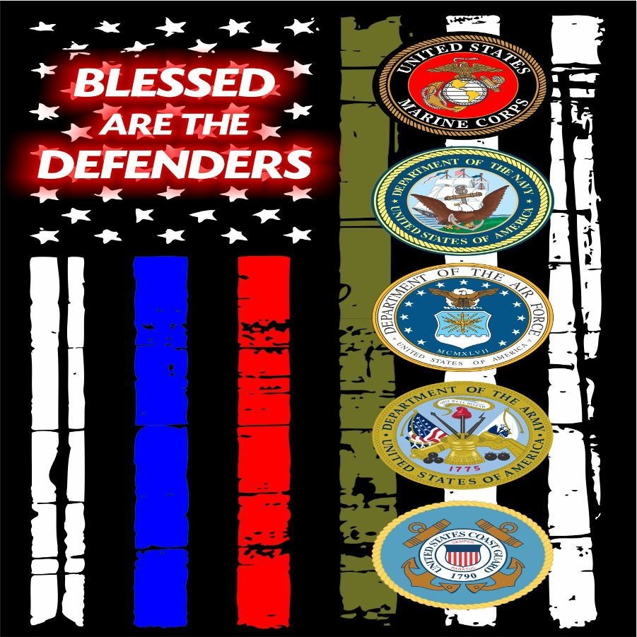 Evan Decals Magnet Thin Blue Line Red Drab Horizontal Flag Blessed are The Defenders Military Decal Vinyl Magnetic Sticker 3"