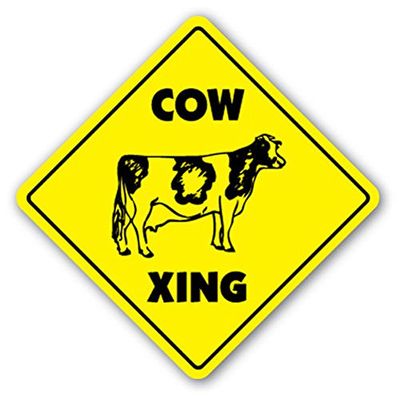 1080 Graphics Cow Crossing Sign Xing Signs Jersey Cattle Farm Farmer Ranch Dairy Collector Sticker 8"x8"