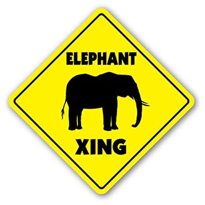 1080 Graphics Elephant Crossing Sign Xing Zoo Circus Animal Gift African Pachyderm Dumbo Sticker 8"x8"