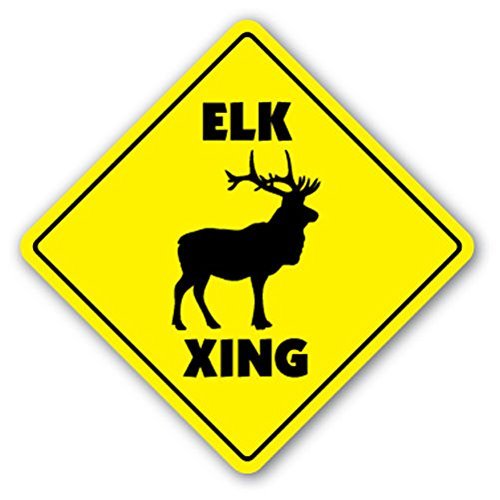 1080 Graphics Elk Crossing Sign Novelty Gift Animals Hunting Hunter Deer Shotgun Decoy Calls Sticker 8"x8"