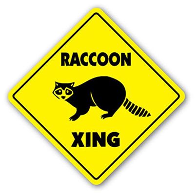 1080 Graphics Raccoon Crossing Sign Novelty Gift Animals Coon Hunter Hunting Wild Collectible Sticker 8"x8"