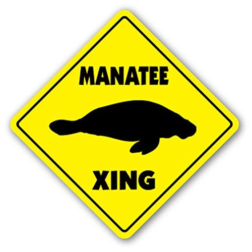 1080 Graphics Manatee Crossing Sign Novelty Gift Mammal Sea Cow Gulf Manatees Swim Seacow Sticker 8"x8"