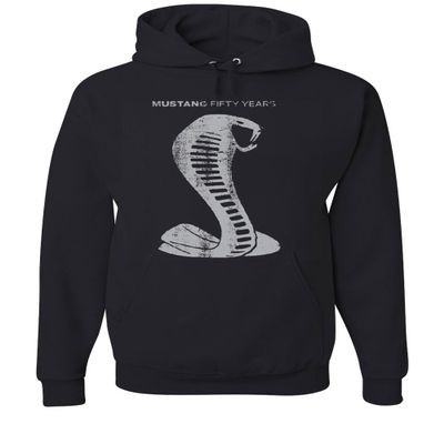 Tee Hunt Ford Mustang Shelby Cobra 50 Years Hoodie Anniversary Jet Hooded Sweatshirt Black Large