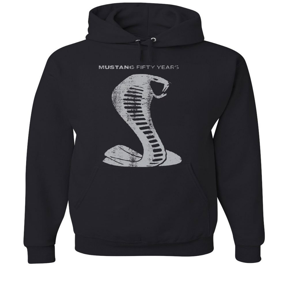 Tee Hunt Ford Mustang Shelby Cobra 50 Years Hoodie Anniversary Jet Hooded Sweatshirt Black Large
