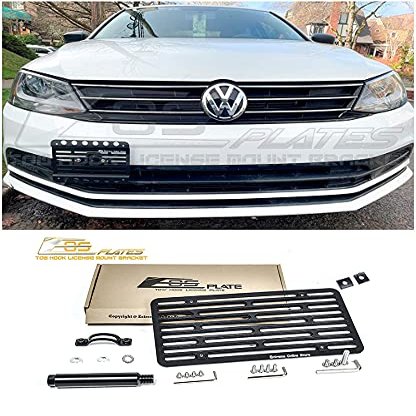 for 2015-2018 Volkswagen Jetta NCS New Compact Sedan SE | EOS Plate Version 2 Front Bumper Tow Hook License Relocator Mount Bracket Tow-277-V2 (Full Size)