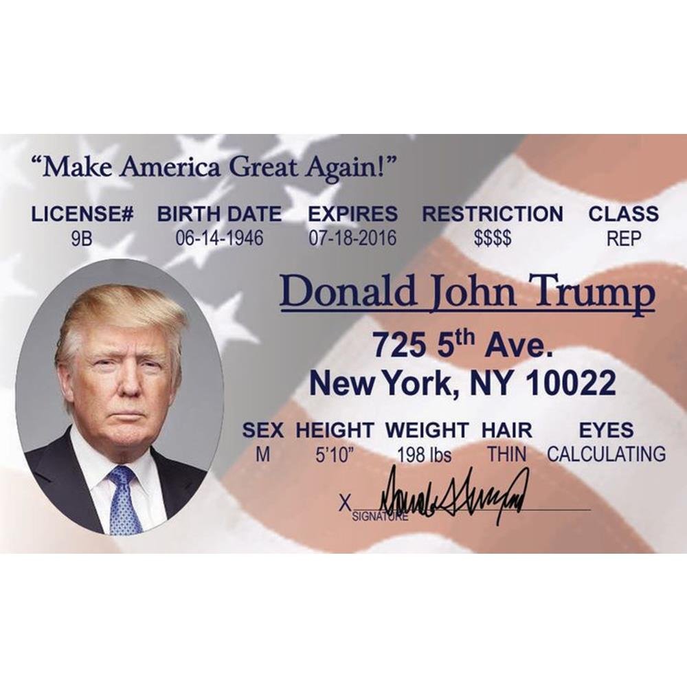 Signs 4 Fun Parody Drivers License | Donald Trump ID | Fake ID Novelty Card | Collectible Trading Card Drivers License | Novelty Gift for Holidays | Made in The USA
