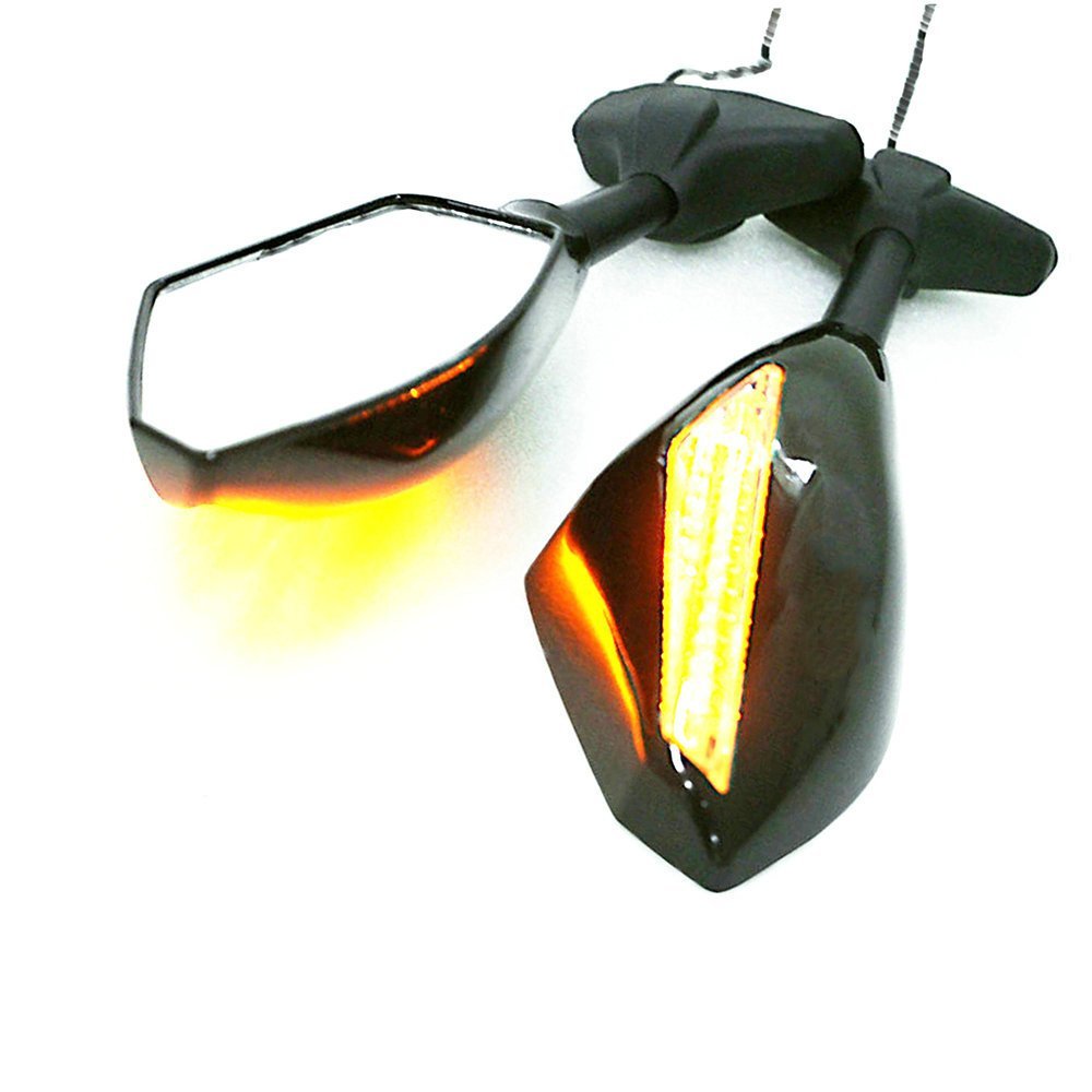 Yibid Integrated Motorcycle LED Turn Signal Light Mirrors Compatible with for Suzuki SV650S 2003-2008, SV1000S 2003-2007, GSF 1200S BANDIT 2001-2005,GSF 600S, Solid Black Smoke Lens
