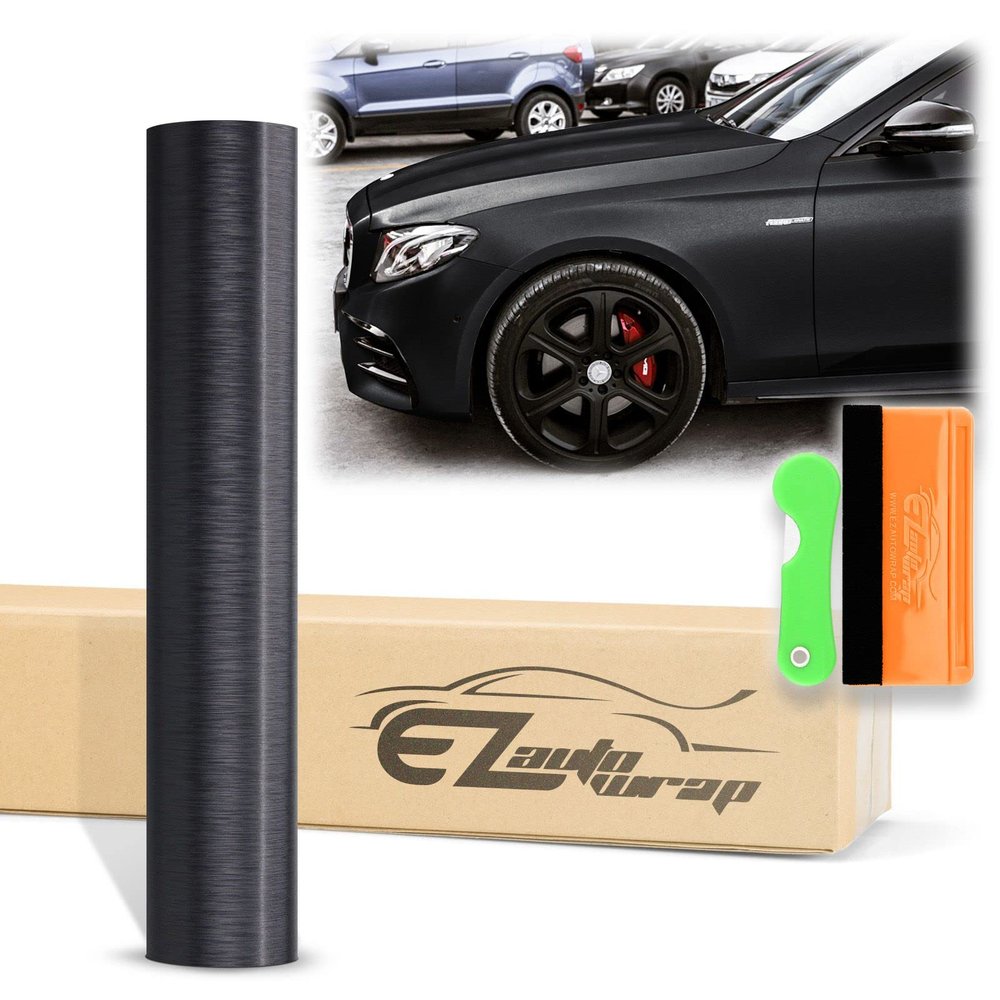 12"x60" (1FTx5FT) Black Brushed Aluminum Vinyl Wrap DIY Decal Car Auto Vehicle Motorcycle Air Release Bubble Free Self Adhesive Peel and Stick Free Tool Kit