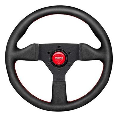 MOMO Montecarlo Alcantara Steering Wheel | 350mm | Black Grip, Anodized Spoke | Red Stitch & Horn Button | Fits Most Cars | Universal Fit | High-End Italian Design