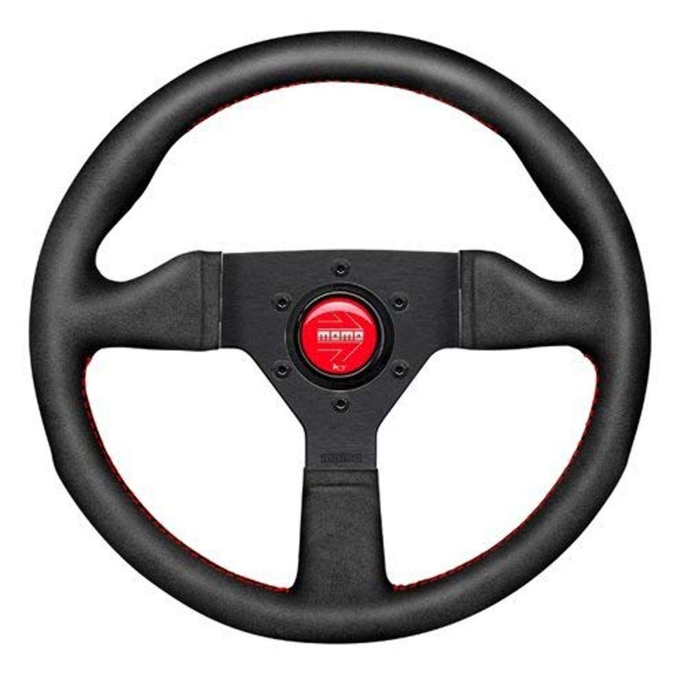 MOMO Montecarlo Alcantara Steering Wheel | 350mm | Black Grip, Anodized Spoke | Red Stitch & Horn Button | Fits Most Cars | Universal Fit | High-End Italian Design