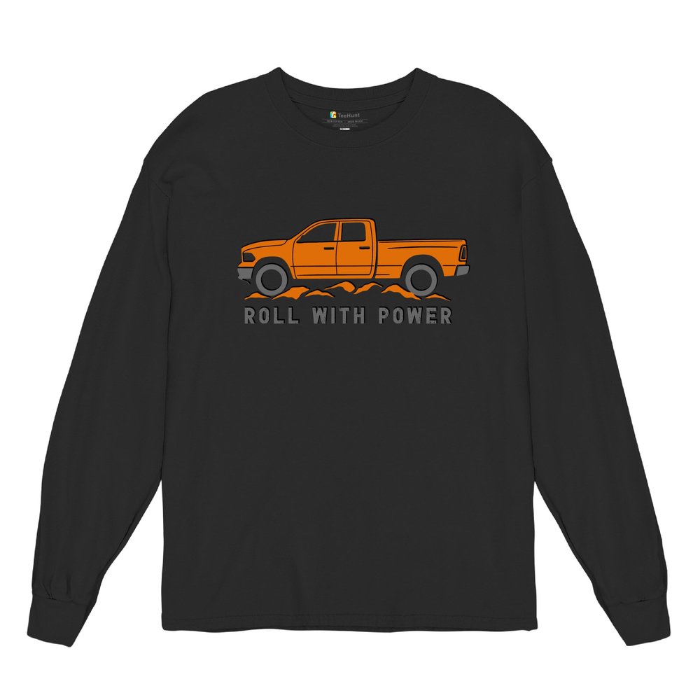 Tee Hunt Roll with Power Pickup Truck Men's Big and Tall Graphic Long Sleeve T-Shirt - Offroad 4x4 Design 3X-Large Black