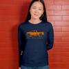 Tee Hunt Roll with Power Pickup Truck Women's Graphic Long Sleeve T-Shirt - Offroad 4x4 Design Medium Navy Blue view 3