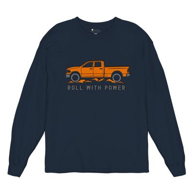 Tee Hunt Roll with Power Pickup Truck Men's Graphic Long Sleeve T-Shirt - Offroad 4x4 Design X-Large Navy Blue