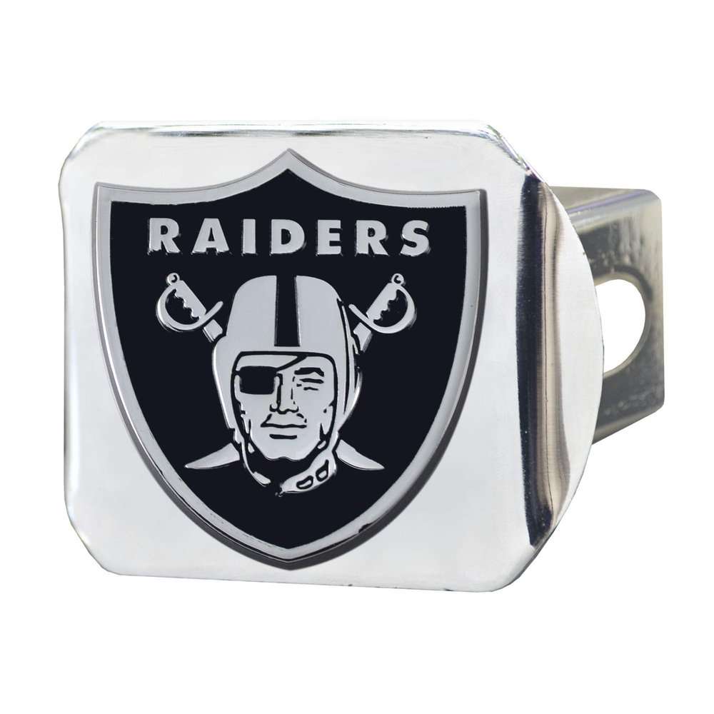 Las Vegas Raiders NFL Chrome Hitch Cover with Chrome Team Logo by FANMATS - Unique 3-D Team Logo Molded Metal Design Easy Installation on Truck, SUV, Car - Ideal Gift for Die Hard Football Fan