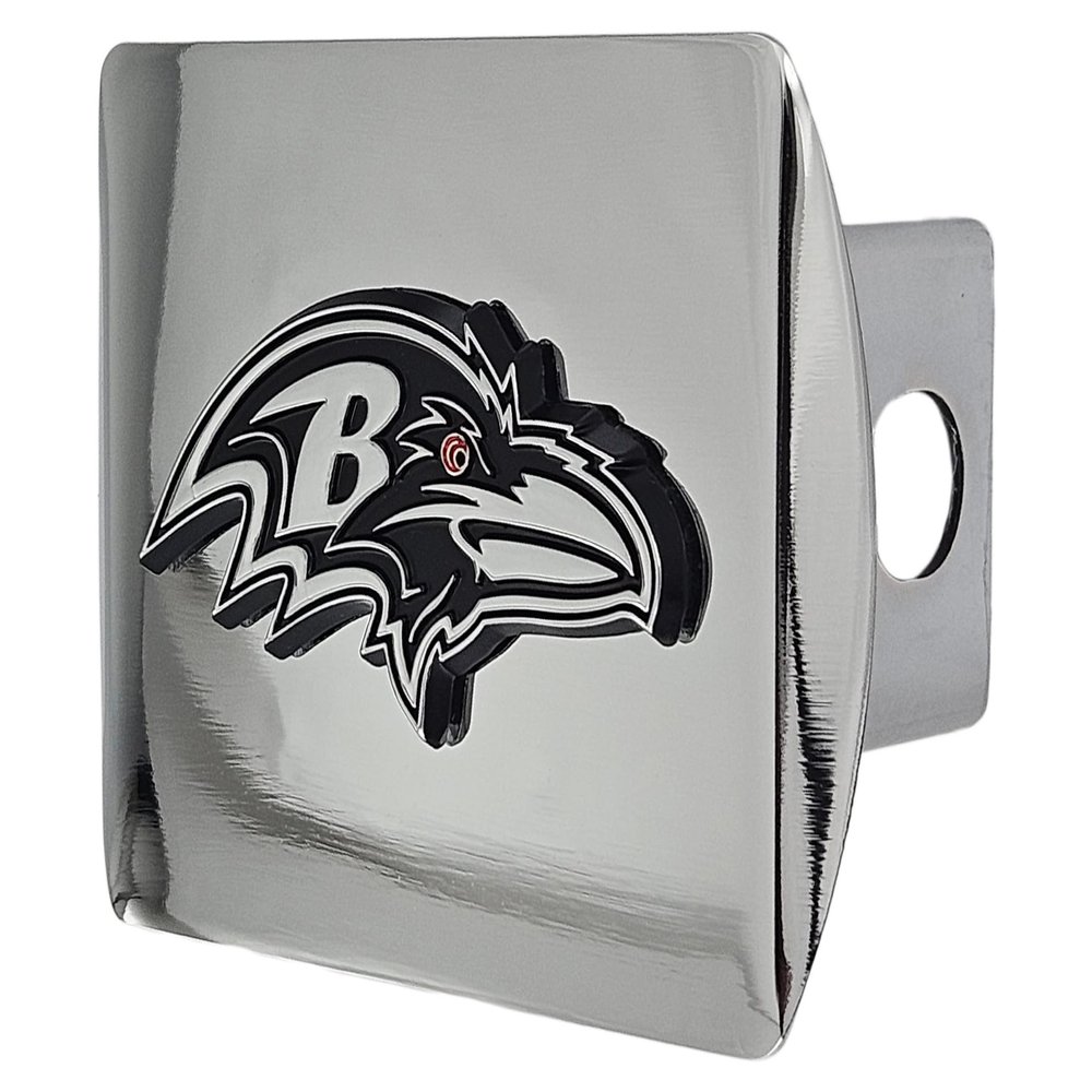 Baltimore Ravens NFL Chrome Metal Hitch Cover with 3D Black Team Logo by FANMATS - Unique Team Molded Design Easy Installation on Truck, SUV, Car - Ideal Gift for Die Hard Football Fan