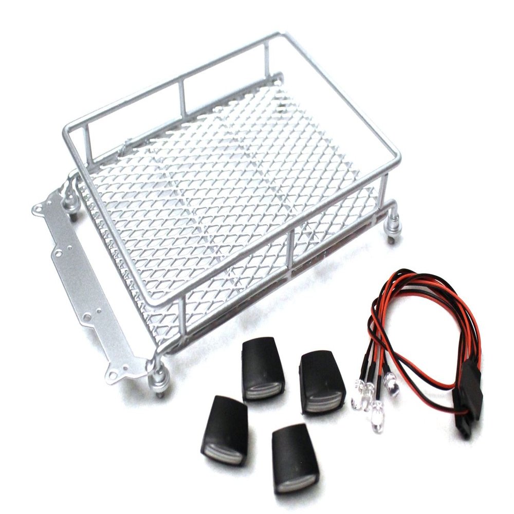 Racers Edge 3416S 1/10 Scaler Metal Mesh Roof Rack, Oval Lights - Silver