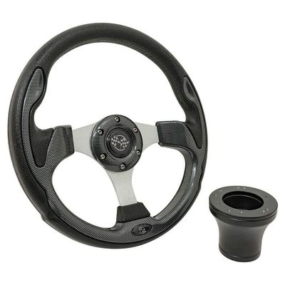 GTW Ultimate Golf CART Carbon Fiber Steering Wheel W/Choice of Black OR Chrome Adapter for Club CAR DS (1982 & UP) (Black)