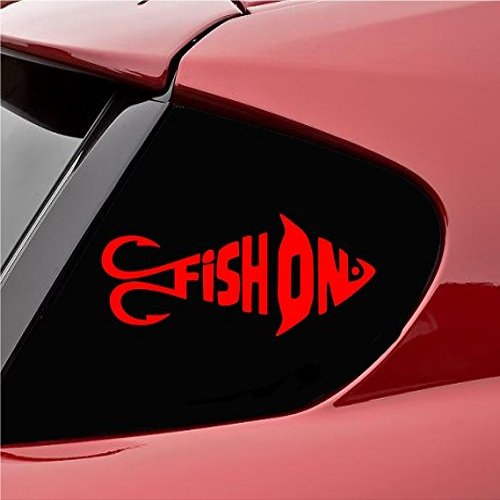 Slap-Art Fish on Hook Vinyl Decal Sticker Fishing Lure Rod (Red)