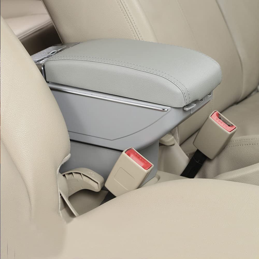 SZSS-CAR Grey Color Leather Car Interior Parts Center Console Armrest Box Compatible with Mercedes-Benz Smart Fortwo Forfour Armrests Auto Stroage with USB