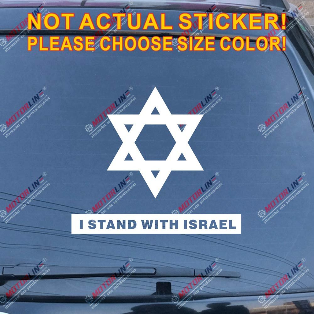 Jursey Auto Star of David Decal Sticker I Stand with Israel Support Jew Jewish Magen Israel Flag Car Vinyl Pick Size Color (White, 12'' (30.5cm))