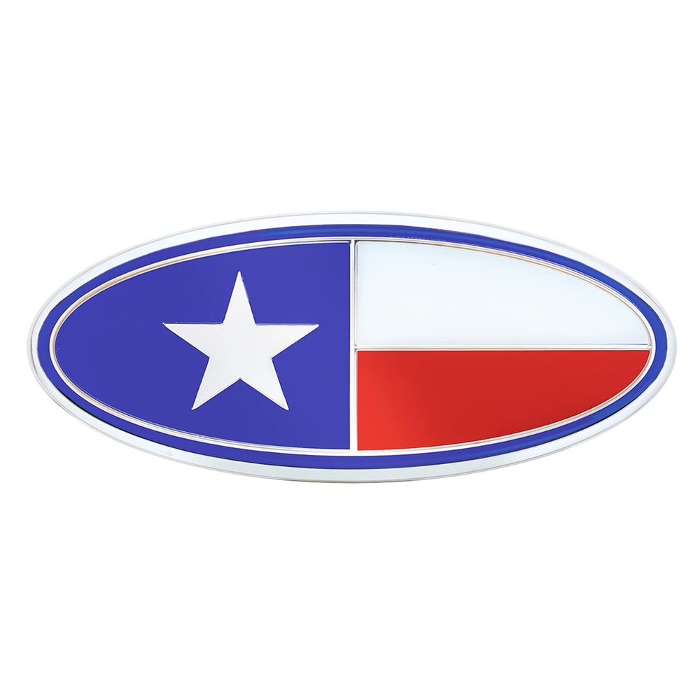 United Pacific 10934 Die-Cast Metal 7 x 3 Chrome Oval Shape Emblem for Peterbilt, Mounting Stud w/Double-Sided Backing ONE Emblem Texas Flag
