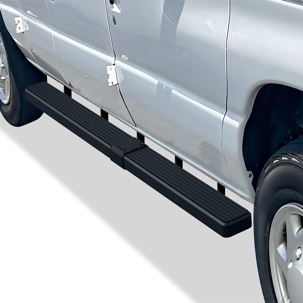 APS Running Boards (Nerf Bars Side Steps Step Bars) Compatible with Ford Econoline 1999-2014 Full Size Van 3-Door (Stainless Steel Black Powder Coated 6 inches)