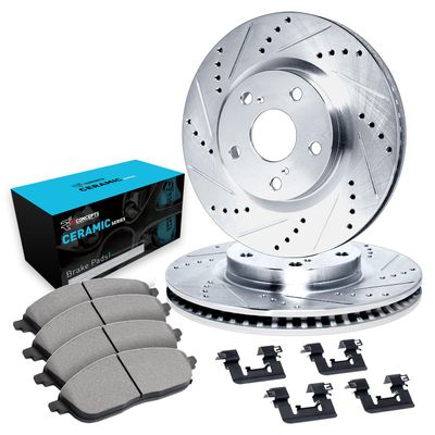 R1 Concepts Rear Brakes and Rotors Kit |Rear Brake Pads| Brake Rotors and Pads| Ceramic Brake Pads and Rotors |Hardware Kit |fits 2014-2015 Mercedes-Benz CLA250