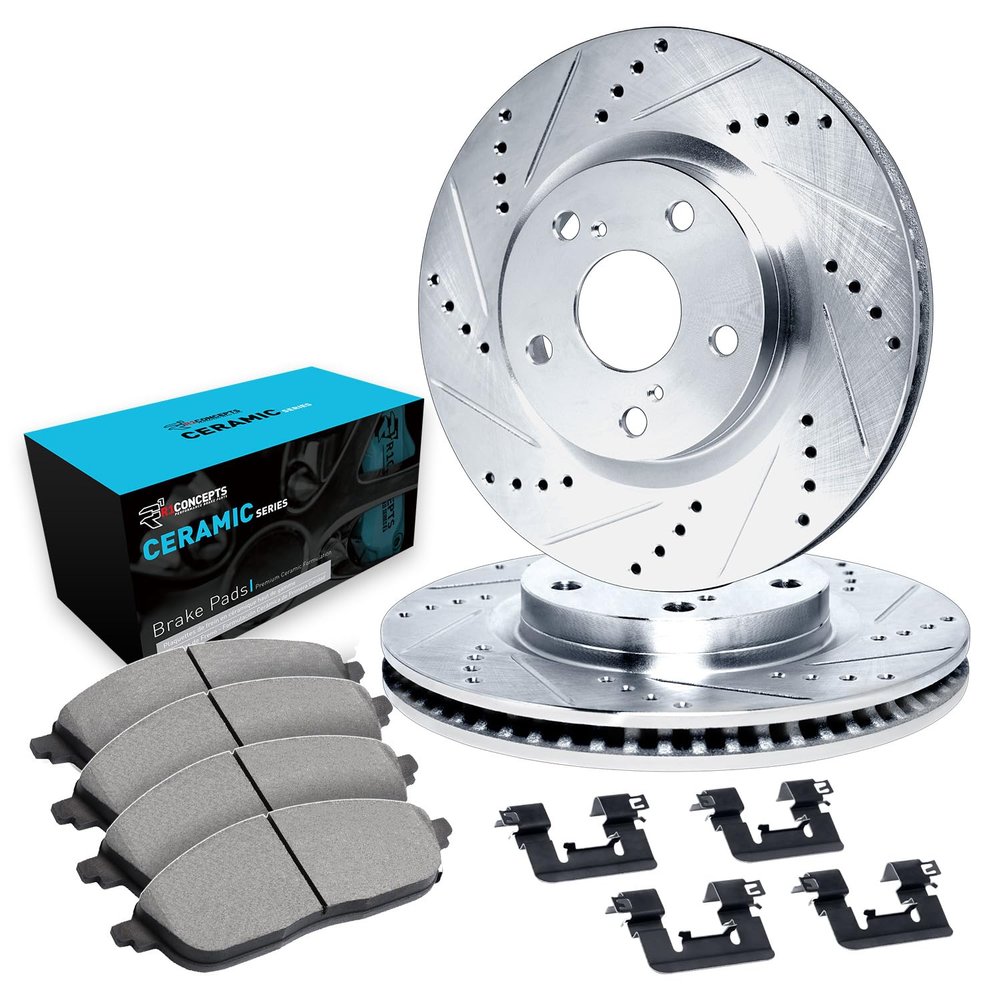 R1 Concepts Rear Brakes and Rotors Kit |Rear Brake Pads| Brake Rotors and Pads| Ceramic Brake Pads and Rotors |Hardware Kit |fits 2014-2015 Mercedes-Benz CLA250