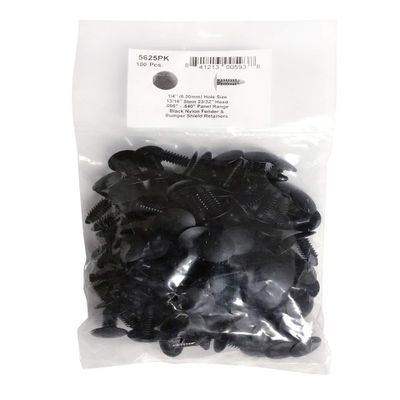 DISCO #5625PK 1/4" (6.30mm), Hole Size, 13/16" Stem Length, Black Nylon Shield Retainer Auto Body Panel Clips, Pack of 100