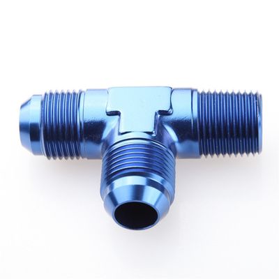 8AN -8AN AN8 To 3/8" NPT Flare Pipe Tee Fitting Adaptor Aluminum Blue